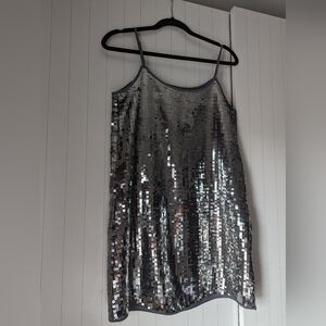 Silver sequin slip dress